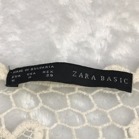 Zara Basic‎ Sheer Lace Crochet Top Women's M Boho 3/4 Sleeves Lightweight Cream - Picture 5 of 6